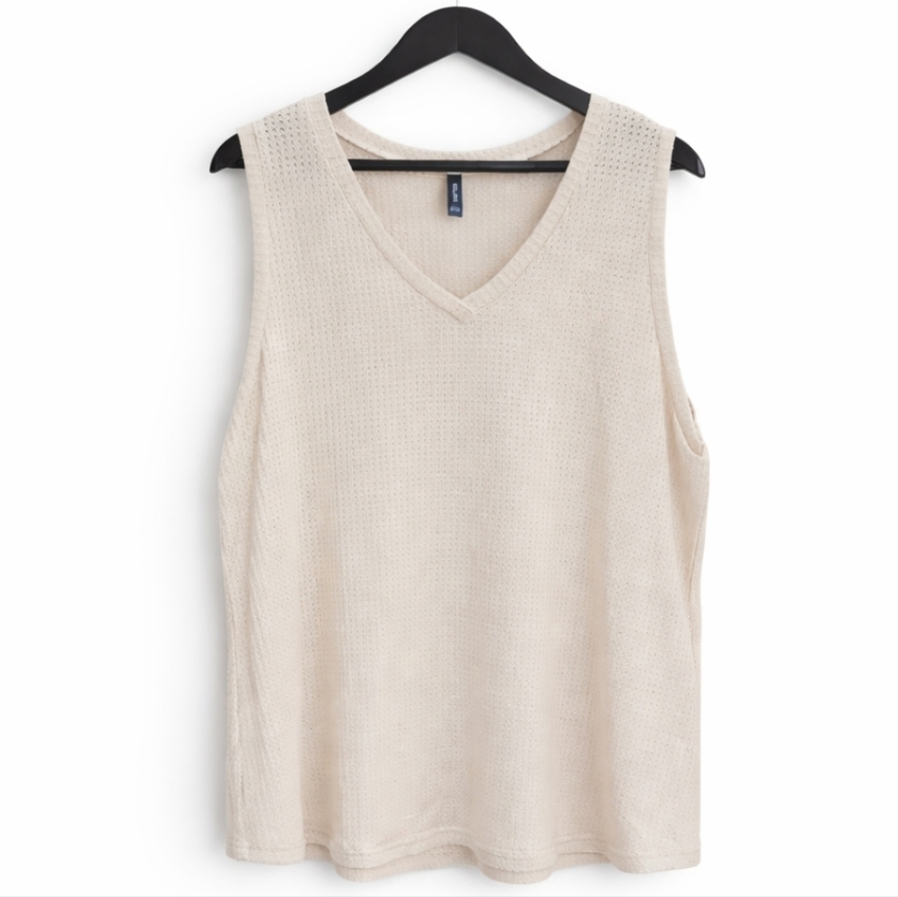Iwollence Cream Waffle Knit Womens V-neck Tank Top Plus Sz 2XL